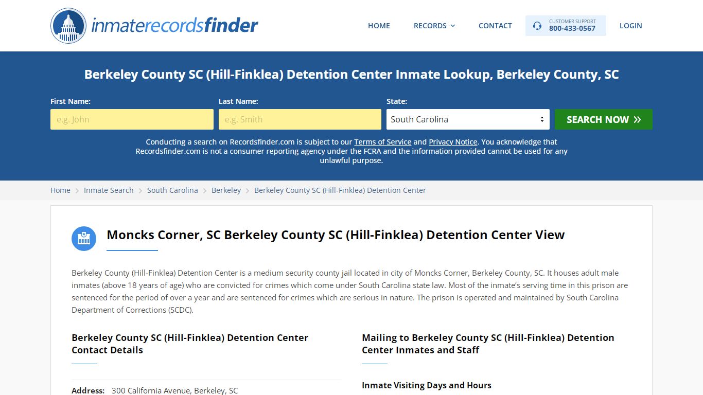 Berkeley County SC (Hill-Finklea) Detention Center Inmate ...